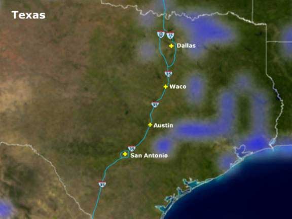 Rain south east of all major cities in Texas