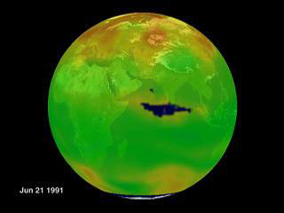 An ozone hole was caused by the eruption and shown in this TOMS data