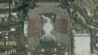 Zoom out of Salt Lake City, UT: Rice-Eccles Olympic Stadium (spin)